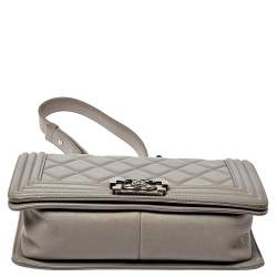 Pre Owned Chanel Grey Quilted Leather Medium Boy Flap Bag