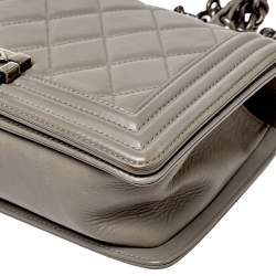 Pre Owned Chanel Grey Quilted Leather Medium Boy Flap Bag