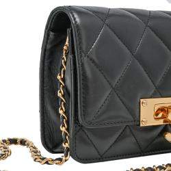 Pre Owned Chanel Black Quilted Lambskin Leather Golden Class WOC Clutch Bag