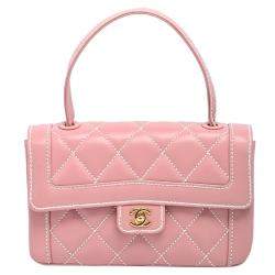 Pre Owned Chanel Pink Wild Stitch Leather Small Flap Top Handle Bag