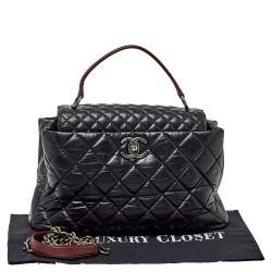 Pre Owned Chanel Black/Red Quilted Aged Leather Large Portobello Top Handle Bag