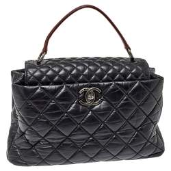 Pre Owned Chanel Black/Red Quilted Aged Leather Large Portobello Top Handle Bag