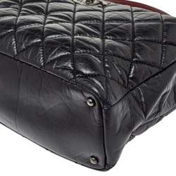 Pre Owned Chanel Black/Red Quilted Aged Leather Large Portobello Top Handle Bag