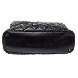 Pre Owned Chanel Black/Red Quilted Aged Leather Large Portobello Top Handle Bag