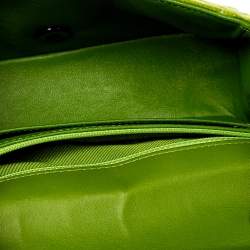 Pre Owned Chanel Green Quilted Velvet New Mini Classic Flap Bag