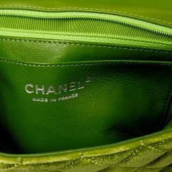 Pre Owned Chanel Green Quilted Velvet New Mini Classic Flap Bag