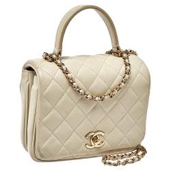 Pre Owned Chanel Off White Quilted Leather Mini Citizen Chic Flap Bag
