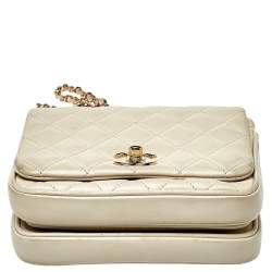 Pre Owned Chanel Off White Quilted Leather Mini Citizen Chic Flap Bag