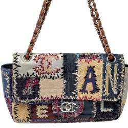Pre Owned Chanel Multicolor Patchwork Leather and Fabric Medium Flap Bag