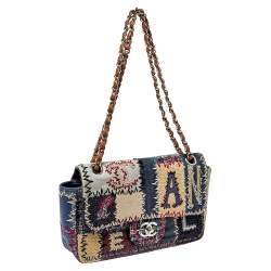Pre Owned Chanel Multicolor Patchwork Leather and Fabric Medium Flap Bag