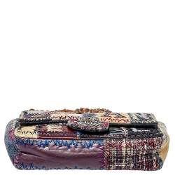 Pre Owned Chanel Multicolor Patchwork Leather and Fabric Medium Flap Bag