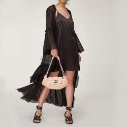 Pre Owned Chanel Peach Leather Accordion Flap Hobo
