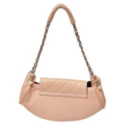 Pre Owned Chanel Peach Leather Accordion Flap Hobo