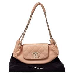 Pre Owned Chanel Peach Leather Accordion Flap Hobo
