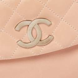 Pre Owned Chanel Peach Leather Accordion Flap Hobo