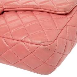 Pre Owned Chanel Pink Quilted Leather East West Valentine Charms Flap Bag