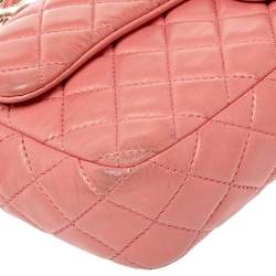 Pre Owned Chanel Pink Quilted Leather East West Valentine Charms Flap Bag
