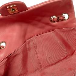 Pre Owned Chanel Pink Quilted Leather East West Valentine Charms Flap Bag