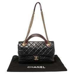 Pre Owned Chanel Black/Burgundy Quilted Glazed Leather Medium Castle Rock Top Handle Bag