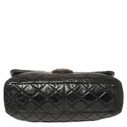 Pre Owned Chanel Black/Burgundy Quilted Glazed Leather Medium Castle Rock Top Handle Bag