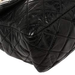 Pre Owned Chanel Black/Burgundy Quilted Glazed Leather Medium Castle Rock Top Handle Bag