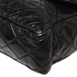 Pre Owned Chanel Black/Burgundy Quilted Glazed Leather Medium Castle Rock Top Handle Bag