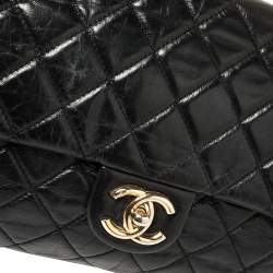 Pre Owned Chanel Black/Burgundy Quilted Glazed Leather Medium Castle Rock Top Handle Bag
