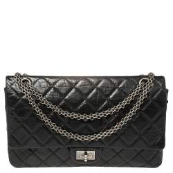 Pre Owned Chanel Black Quilted Aged Leather Reissue 2.55 Classic 226 Flap Bag