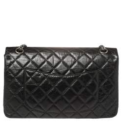 Pre Owned Chanel Black Quilted Aged Leather Reissue 2.55 Classic 226 Flap Bag