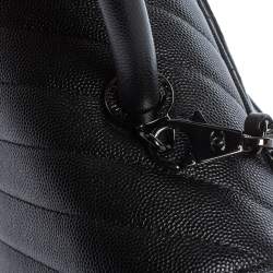 Pre Owned Chanel Black Chevron Leather Large Coco Top Handle Bag