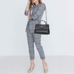 Pre Owned Chanel Black Chevron Leather Large Coco Top Handle Bag
