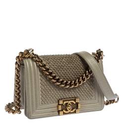مملوكة مسبقًا Chanel Grey Scales Leather Mini Chain Boy Flap Bag