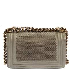 مملوكة مسبقًا Chanel Grey Scales Leather Mini Chain Boy Flap Bag