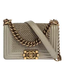 مملوكة مسبقًا Chanel Grey Scales Leather Mini Chain Boy Flap Bag