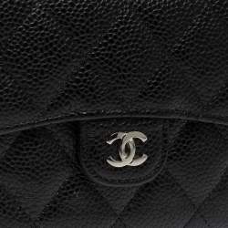 Pre Owned Chanel Black Caviar Quilted Leather Trifold Flap Wallet
