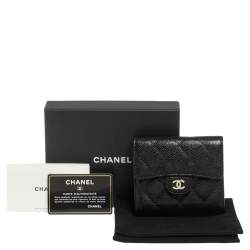 Pre Owned Chanel Black Caviar Quilted Leather Trifold Flap Wallet