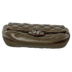 Pre Owned Chanel Olive Green Quilted Leather Small Classic Single Flap Bag