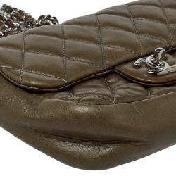 Pre Owned Chanel Olive Green Quilted Leather Small Classic Single Flap Bag