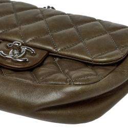 Pre Owned Chanel Olive Green Quilted Leather Small Classic Single Flap Bag