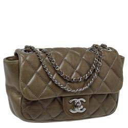 Pre Owned Chanel Olive Green Quilted Leather Small Classic Single Flap Bag