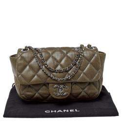 Pre Owned Chanel Olive Green Quilted Leather Small Classic Single Flap Bag