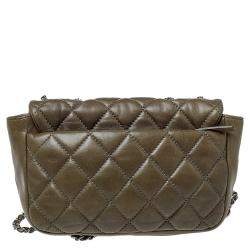 Pre Owned Chanel Olive Green Quilted Leather Small Classic Single Flap Bag