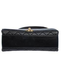 Pre Owned Chanel Black Quilted Leather Small Flap Chain Top Handle Bag 
