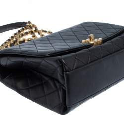 Pre Owned Chanel Black Quilted Leather Small Flap Chain Top Handle Bag 