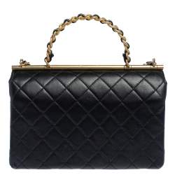 Pre Owned Chanel Black Quilted Leather Small Flap Chain Top Handle Bag 