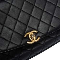Pre Owned Chanel Black Quilted Leather Small Flap Chain Top Handle Bag 