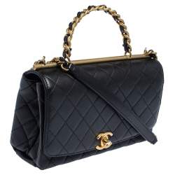 Pre Owned Chanel Black Quilted Leather Small Flap Chain Top Handle Bag 