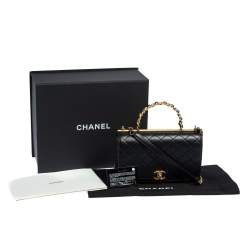Pre Owned Chanel Black Quilted Leather Small Flap Chain Top Handle Bag 