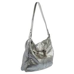 Pre Owned Chanel Silver Perforated Leather XL Rodeo Drive Tote