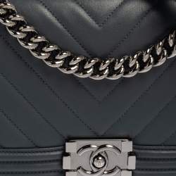 Pre Owned Chanel Grey Leather Medium Boy Flap Bag